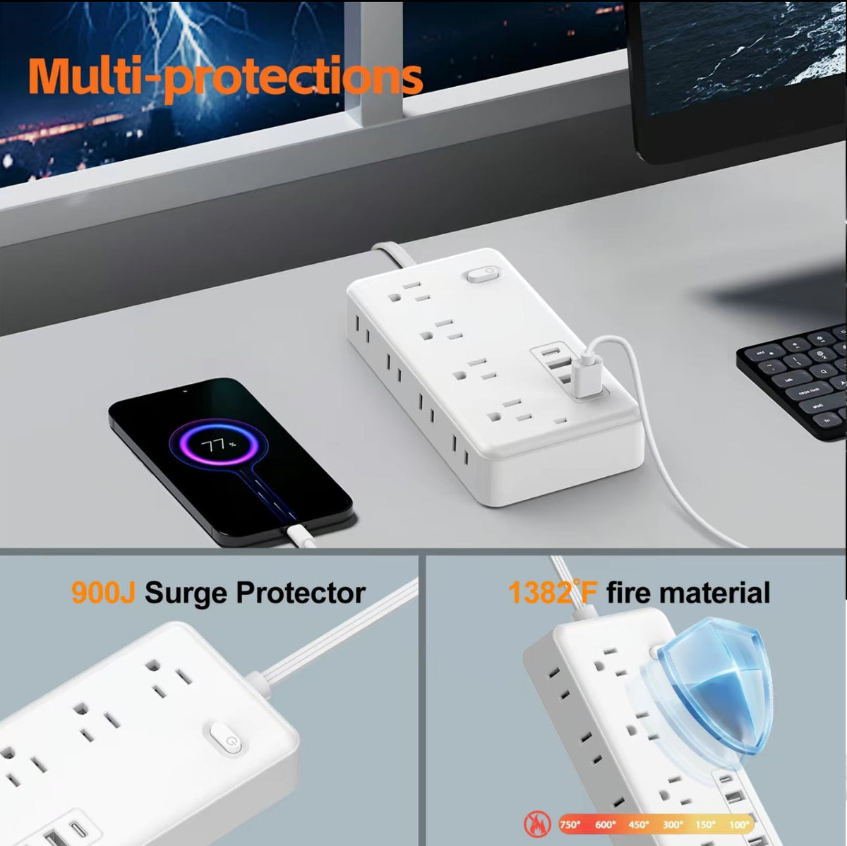 FlatCharge 8-Outlet Power Strip