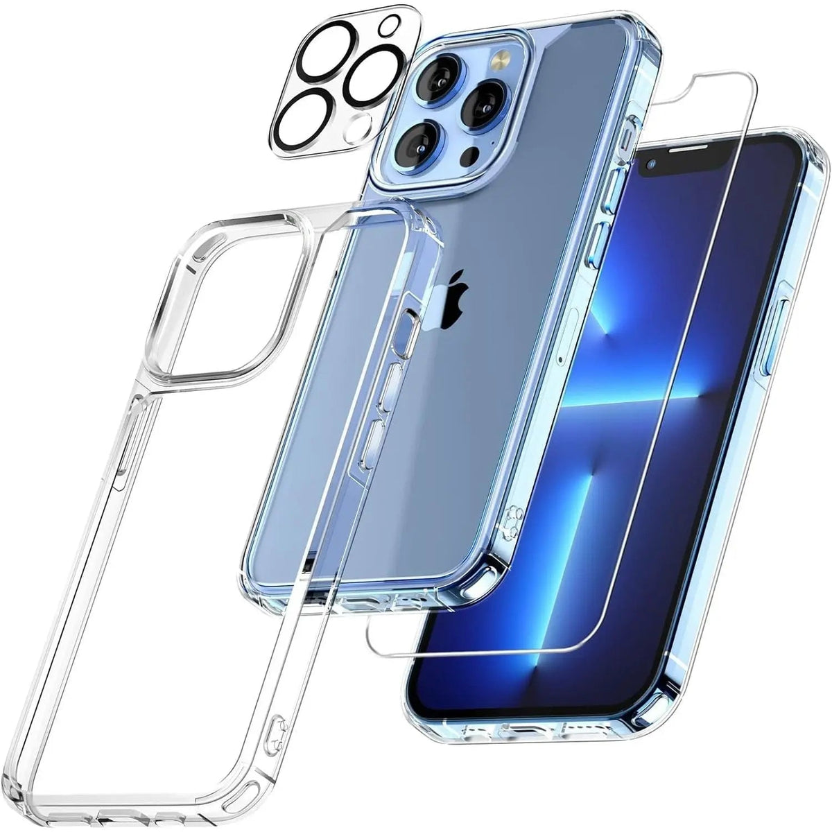 Entronix Bundle Compatible with iPhone 13 Pro Max - [Hard Back] Clear Case, 1 Clear Screen Protector & 1 Camera Lens Protector