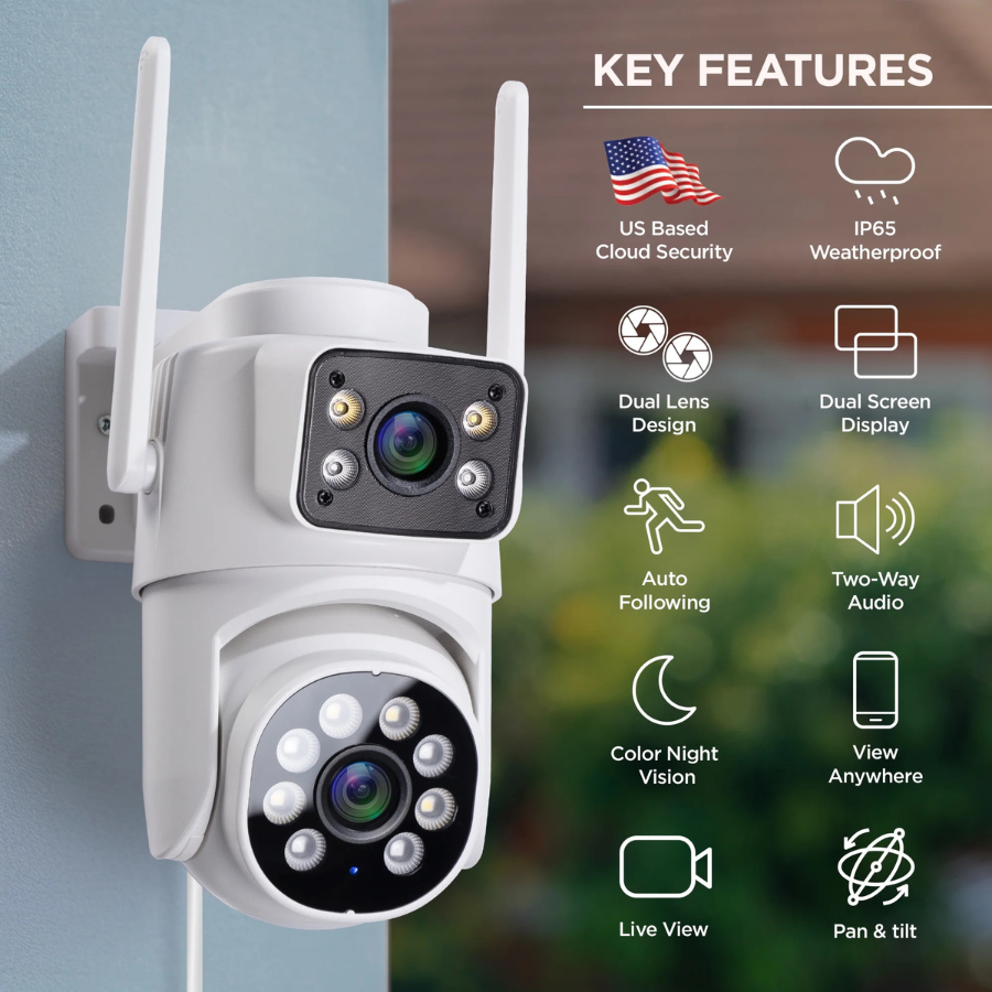 Merkury Smart Dual-Lens Outdoor Security Camera — 1080p, IP65, Pan & Tilt