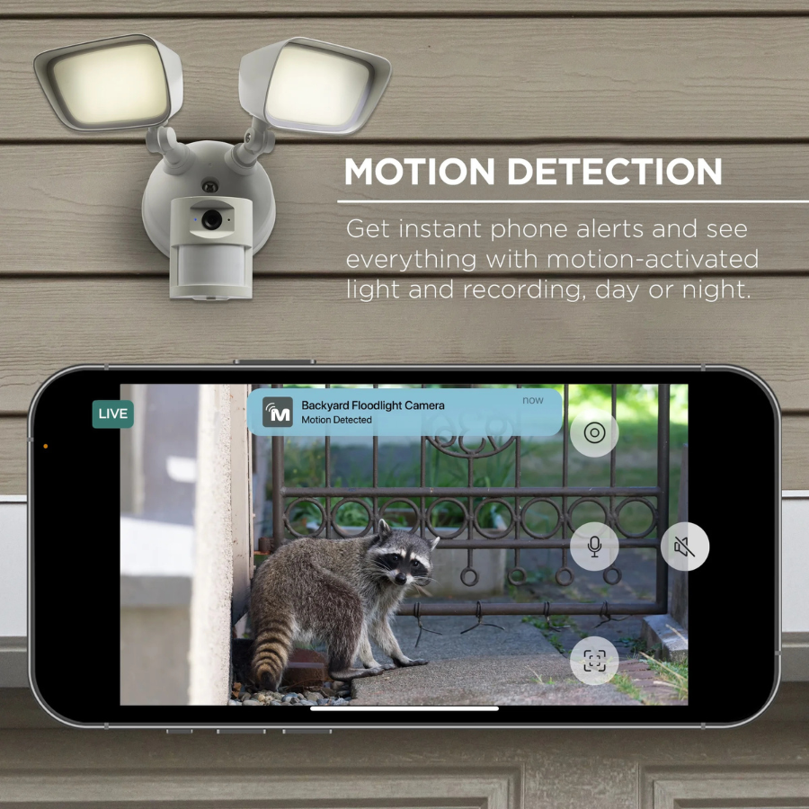 Merkury Smart Floodlight Camera — 1080p, 1800 Lumens, Motion Alerts