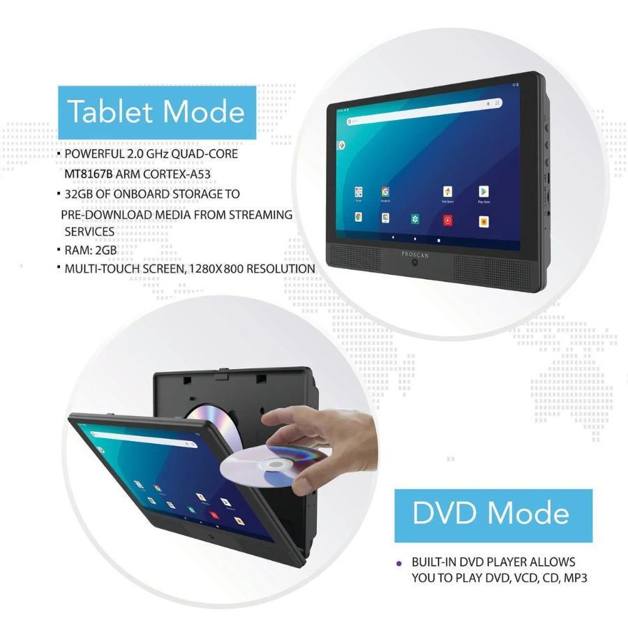 Proscan Elite 10.1" Tablet with Portable DVD Player — 32GB | Android 11