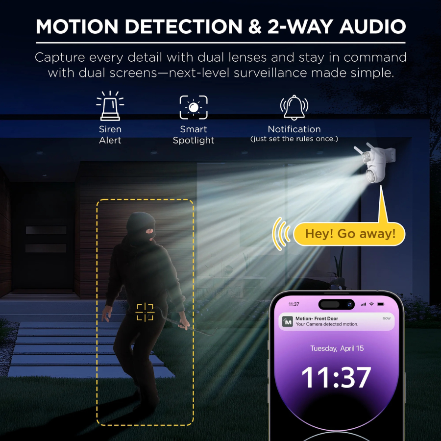 Merkury Smart Dual-Lens Outdoor Security Camera — 1080p, IP65, Pan & Tilt