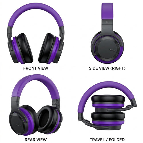 Title: Purple Wireless Over-Ear Headphones with Active Noise Cancelling
