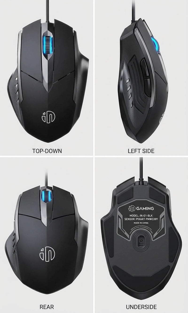 Wired Gaming Mouse with LED Scroll Wheel and Side Buttons
