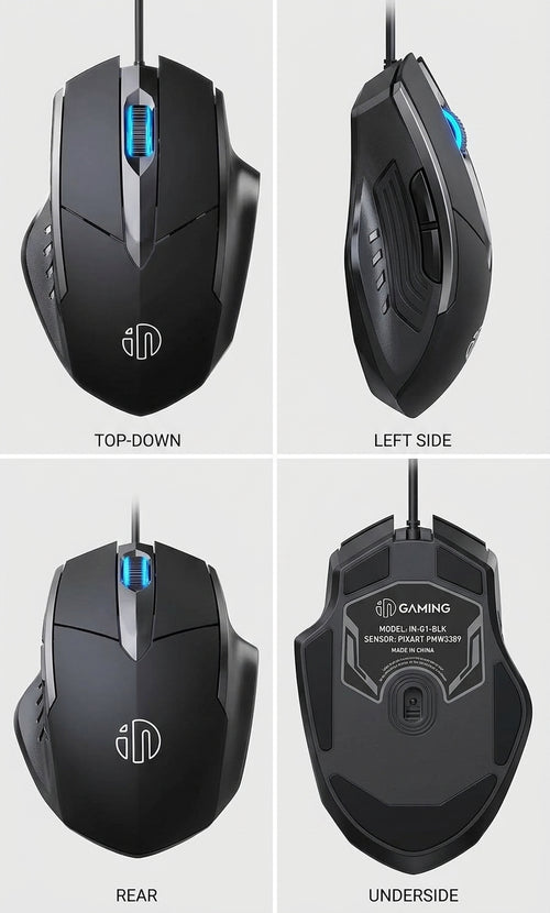 Wired Gaming Mouse with LED Scroll Wheel and Side Buttons