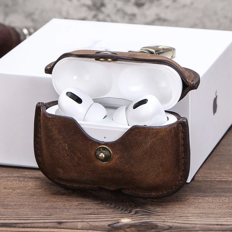 Luxury Genuine Leather Case For Apple Airpods Pro  Airpods 2 / 1 Wireless Earphone Cases funda Airpod Cover with Key Chain Hook