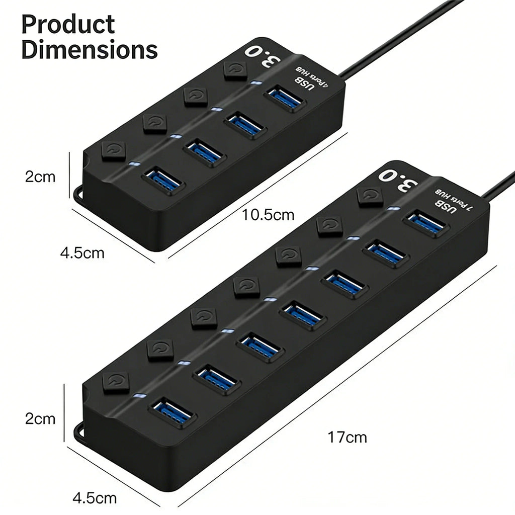 4/7-Port USB 3.0 Hub with LED Indicator Independent Switch Control for Laptop Flash Drive Hard Disk Printer Camera Keyboard