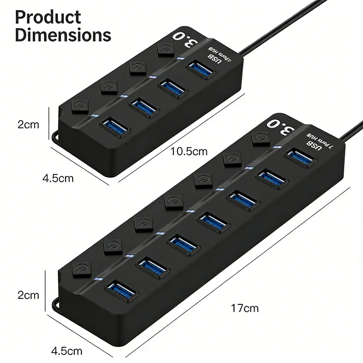 4/7-Port USB 3.0 Hub with LED Indicator Independent Switch Control for Laptop Flash Drive Hard Disk Printer Camera Keyboard