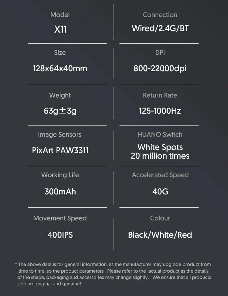 Attack Shark X11  X11SE Wireless Gaming Mouse 3-Mode , PAW3311, 22000DPI, 400IPS, PC Gaming Mouse