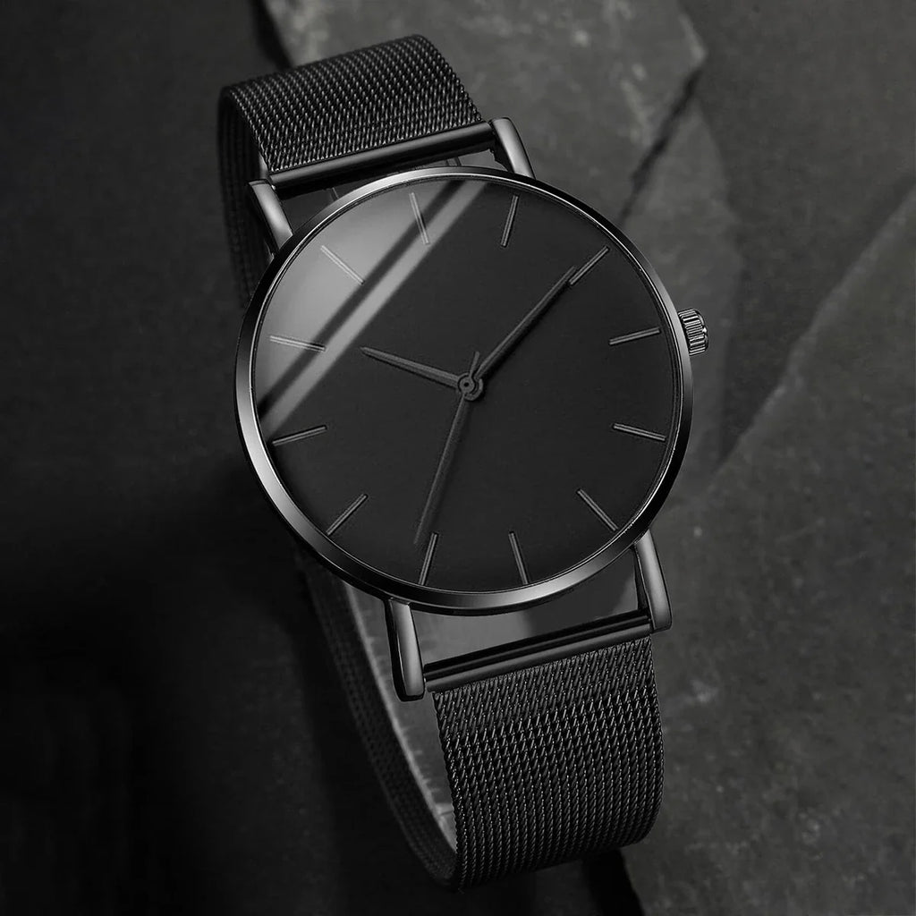 Fashion Men Business Watches Ultra Thin Stainless Steel Mesh Belt Quartz Watch
