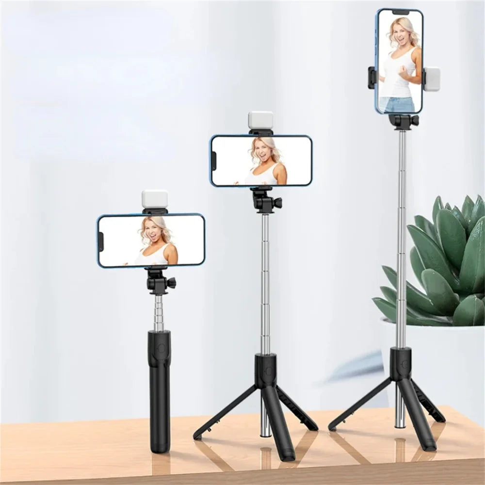 Bluetooth Selfie Stick Tripod Desktop Stand Phone Holder Wireless Remote Shutter for iPhone IOS Android Phone Option Fill Light