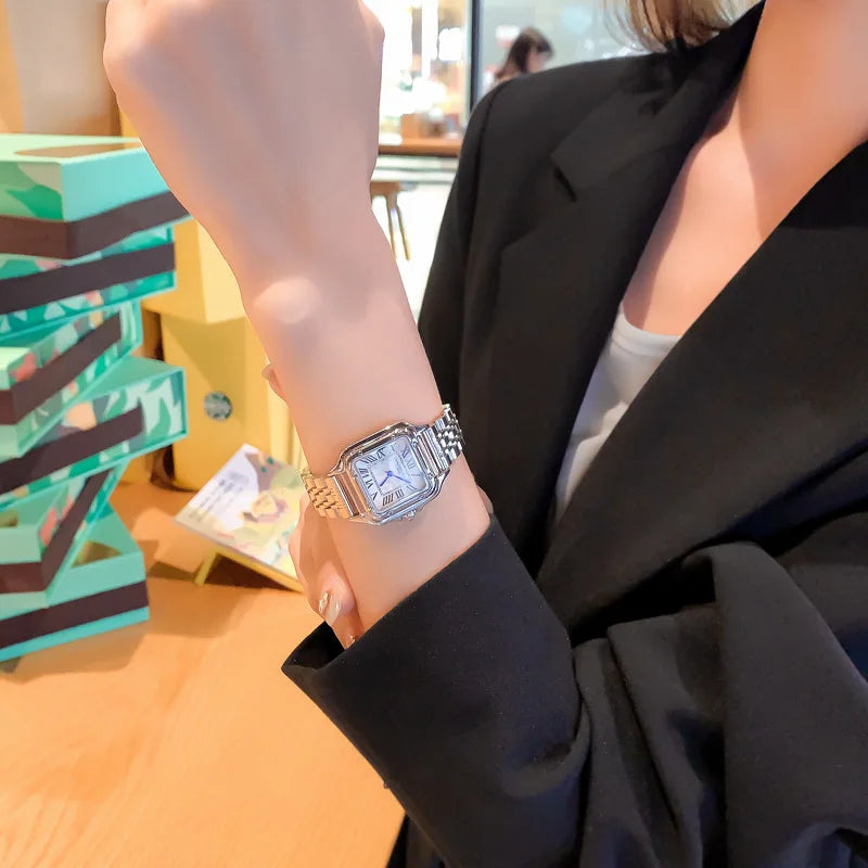 Luxury Women's Quartz Watch Fashion Leisure Diamond Simple Gold Silvery Steel Strip Wristwatch for Ladies Gift Clock