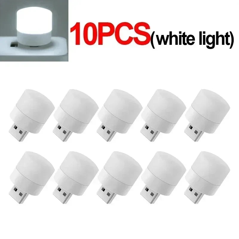 50-1PCS USB Night Light Mini LED Night Light USB Plug Lamp Power Bank Charging USB Book Lights Round Reading Eye Protection Lamp