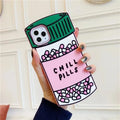 For iPhone 16 promax 15 14 Pro Max 13 12 11 3D Cartoon Chill Pills Phone Case Medicine Bottle Soft Silicone Cover