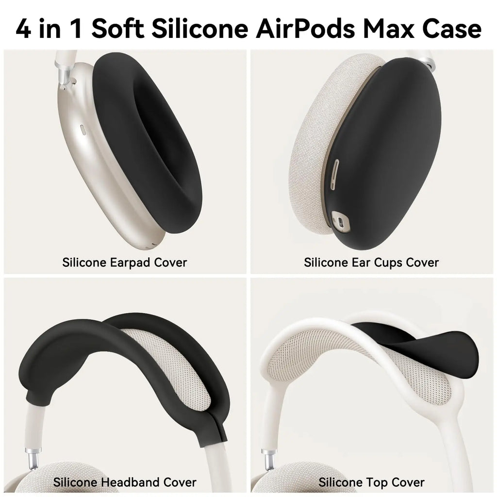 4 in 1 Silicone Case Cover for AirPods Max Headphones, Ear Pad Case Cover/Ear Cups Cover/Headband Cover for AirPod Max -Black