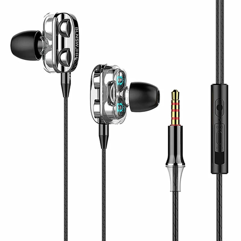 Universal Wired 3.5mm Jack Headset Double Horn 6D Stereo Heavy Bass Music Earphones With Mic Gaming Handsfree In-ear Earbuds
