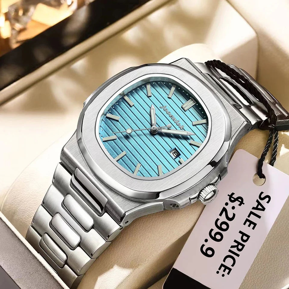 JOOENIOK Luxury Military Man Watch Square Waterproof Luminous Date Week Men Watch Stainless Steel Quartz Men's Watches Reloj+box