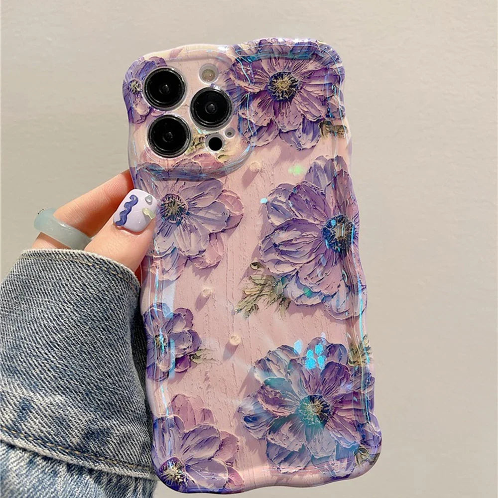 Retro Oil Painting Phone Case For iPhone 13 14 15 16 ProMax 12 11 Luxury Flower Print Shockproof Silicone Cover Artistic Decor