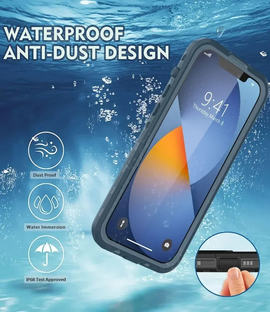 Full Sealed Clear IP68 Waterproof Case For iPhone 16 15 14 Plus 13 12 11 Pro Max Mini XS XR X Shockproof Cover Screen Protector