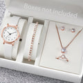 5/6PCS Fashion Women's Quartz Watch Leather Band Analog Quartz Watches with Diamond Jewelry (Without Box)