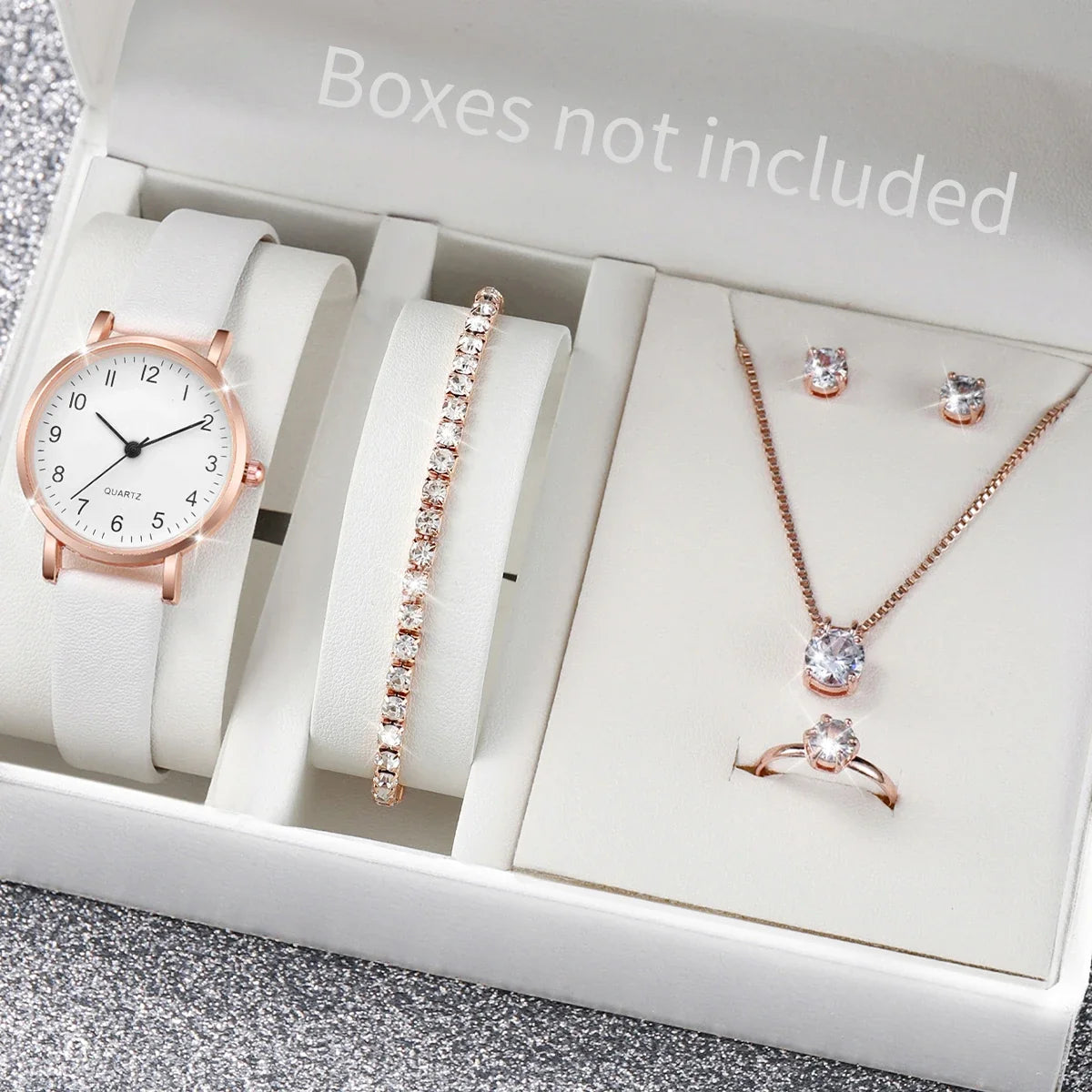 5/6PCS Fashion Women's Quartz Watch Leather Band Analog Quartz Watches with Diamond Jewelry (Without Box)