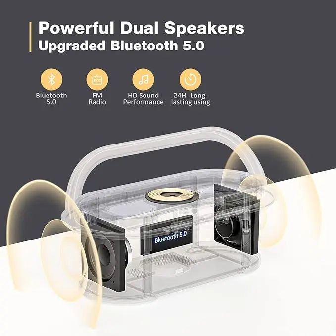 2500mAh Bluetooth Speaker with Wireless Charger, FM Radio & Dimmable Light - Portable Dual Speaker for Bedroom, Office & Gifts