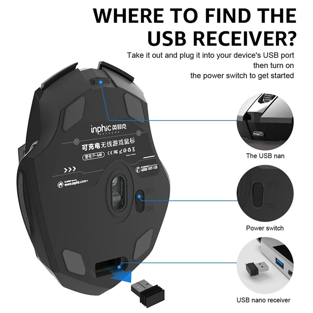 Inphic F1S Rechargeable 2.4G Wireless Mouse Office Mute Ergonomic And Skin-friendly Materials Support PC Laptop Tablet Universal