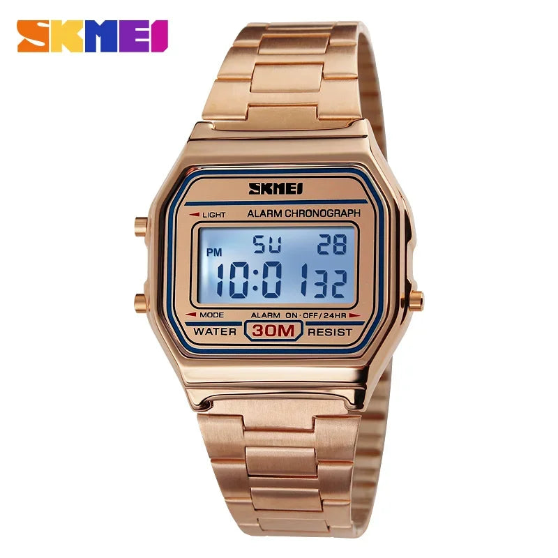 SKMEI 1123 Luxury Retro Digital Sports Watch for Men Stainless Steel Waterproof Mens Wristwatches Steel Clock 1328 Reloj Hombre