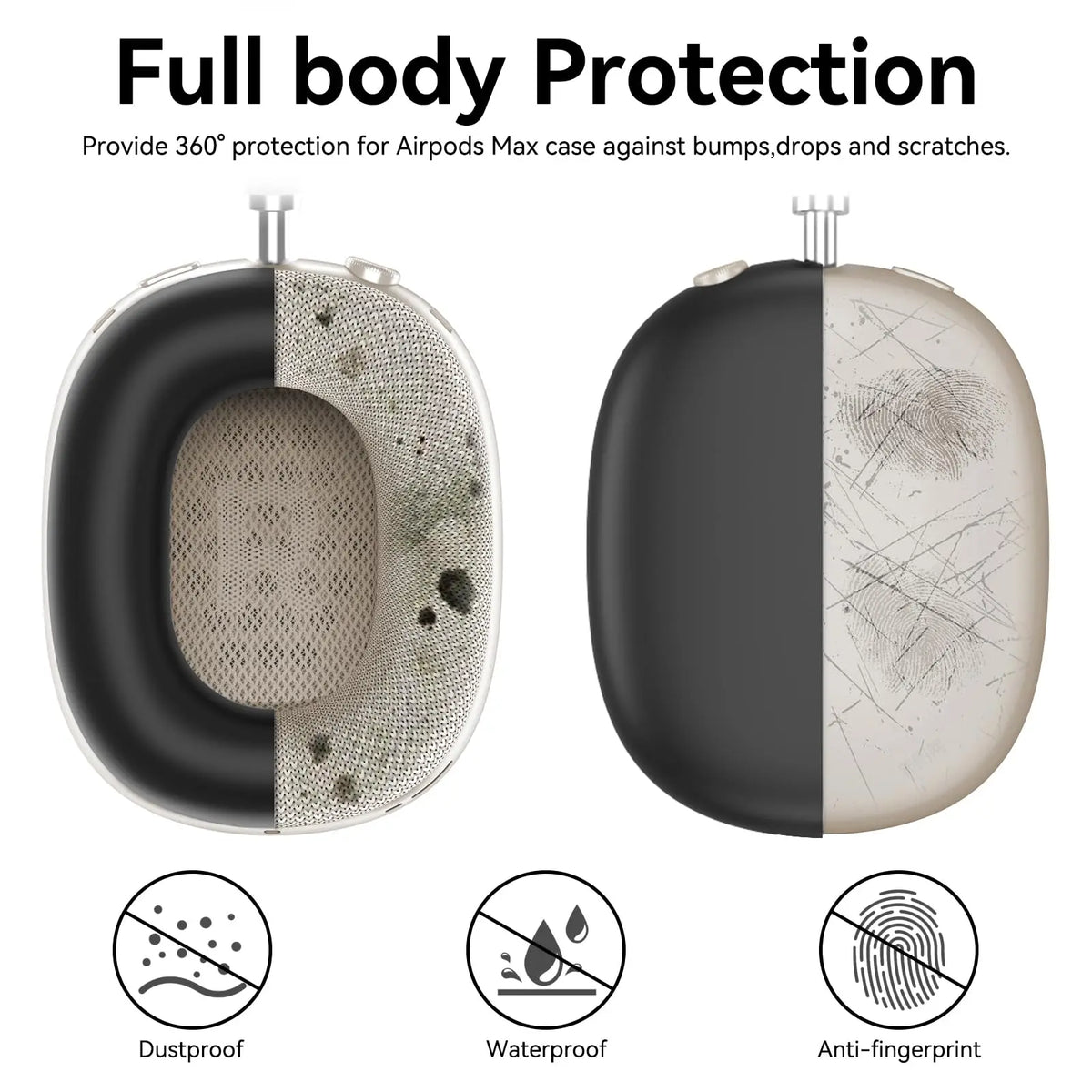 4 in 1 Silicone Case Cover for AirPods Max Headphones, Ear Pad Case Cover/Ear Cups Cover/Headband Cover for AirPod Max -Black