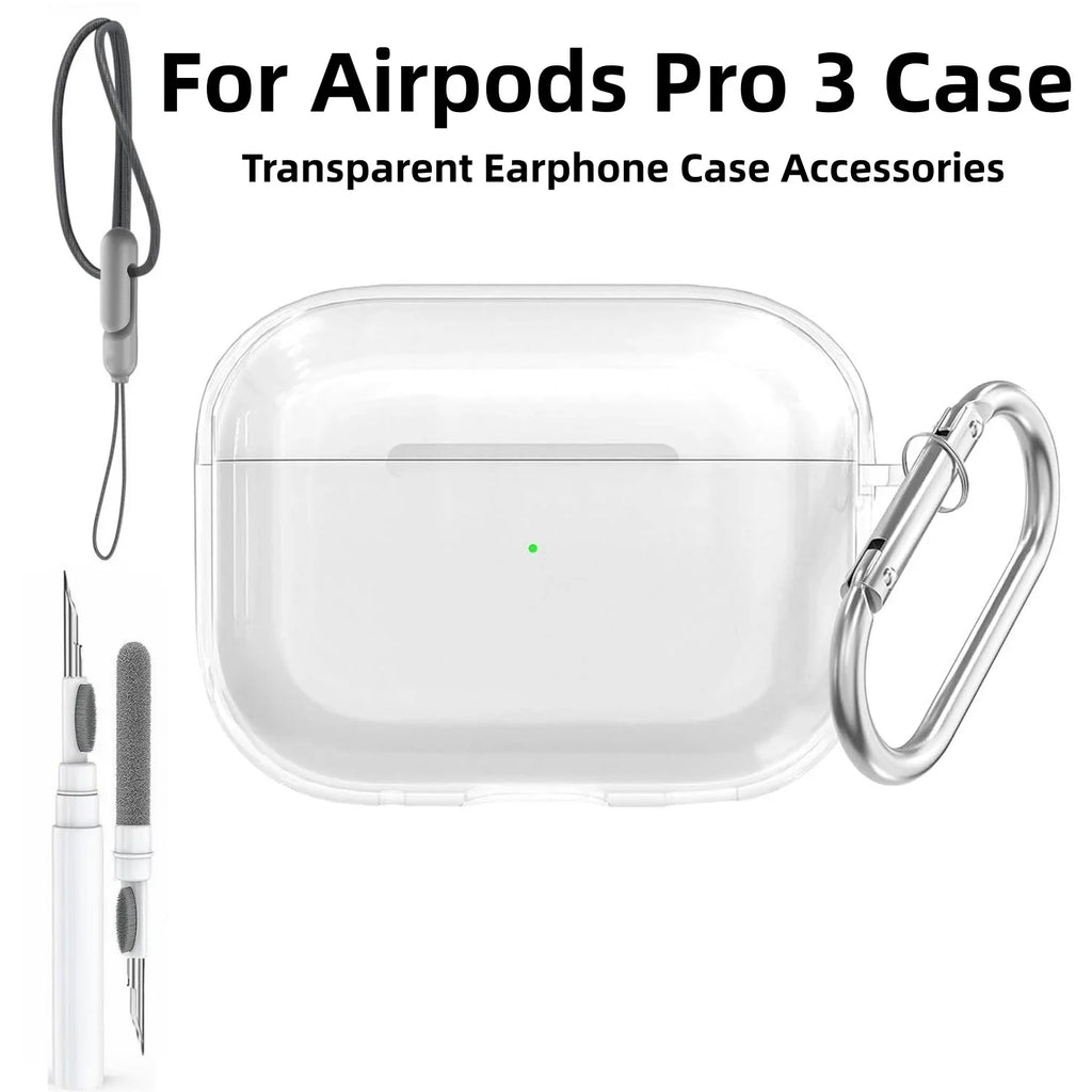 Case for Airpods Pro 3 Earphone Accessories Transparent Protective Shockproof Case with Cleaning Kit Keychain for Airpods Pro 3