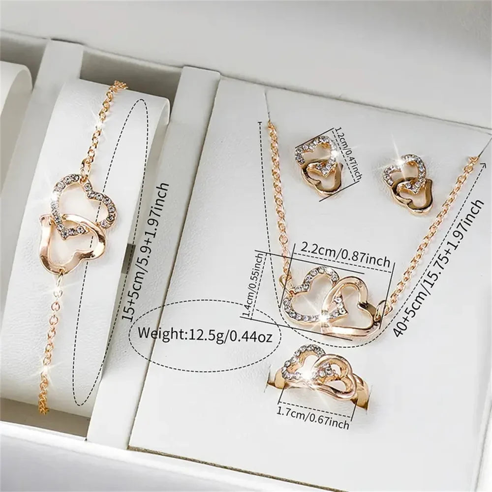 6PCS/Set Fashion Heart Women's Watch Plastic Band Analog Golden Quartz Watches Butterfly Jewelry Set(Without Box)