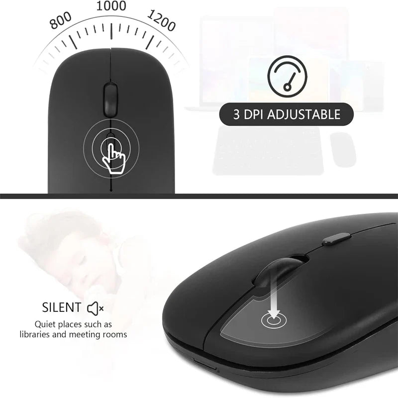 Rechargeable Wireless Mouse Bluetooth-compatible 2.4GHz Dual Modes Computer Mice with Nano Receiver for PC Laptop Macbook