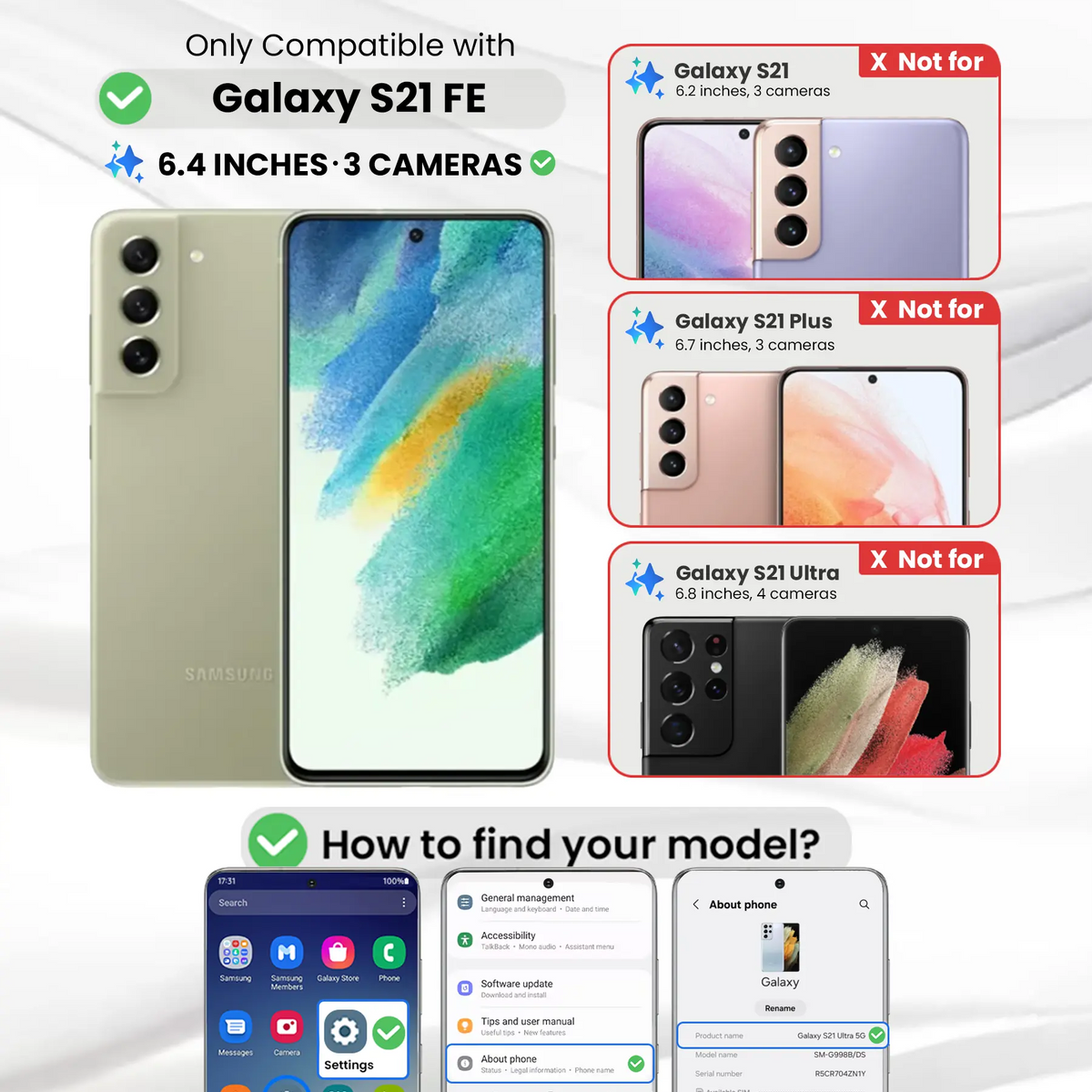 Entronix Clear Screen Protector Compatible with Galaxy S21 FE - 3-Piece Combo