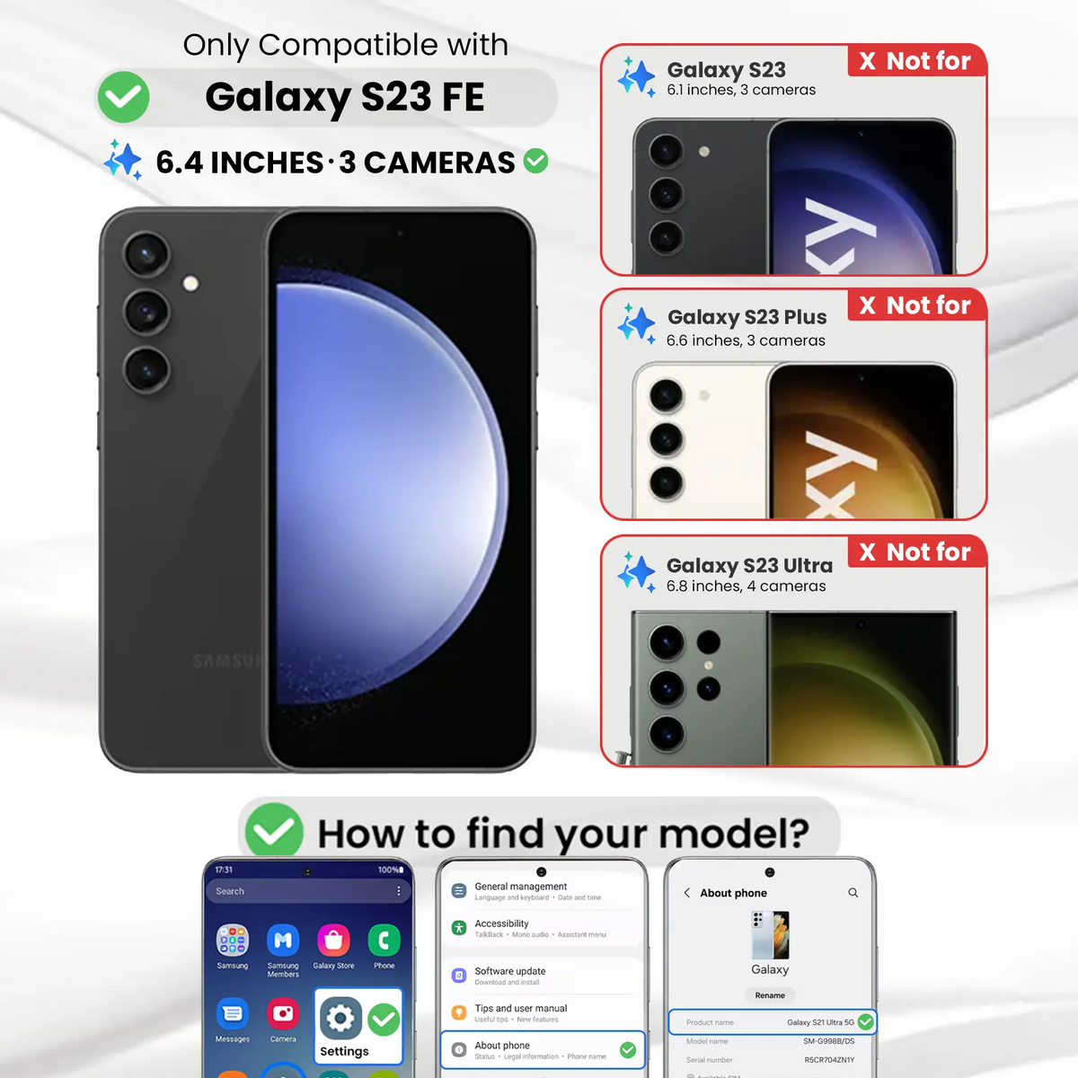 Entronix Clear Screen Protector Compatible with Galaxy S23 FE - 3-Piece Combo