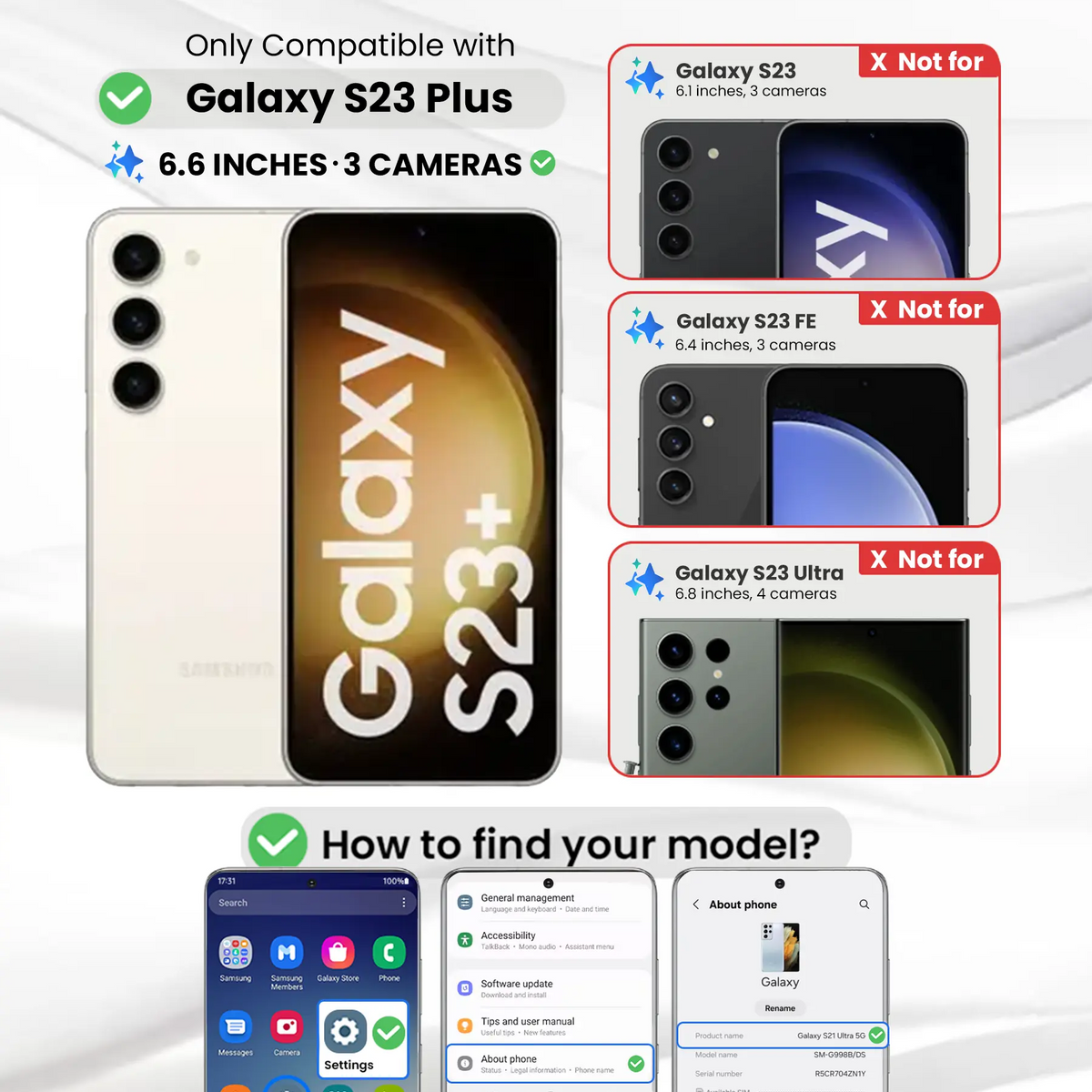 Entronix Clear Screen Protector Compatible with Galaxy S23 Plus - 3-Piece Combo