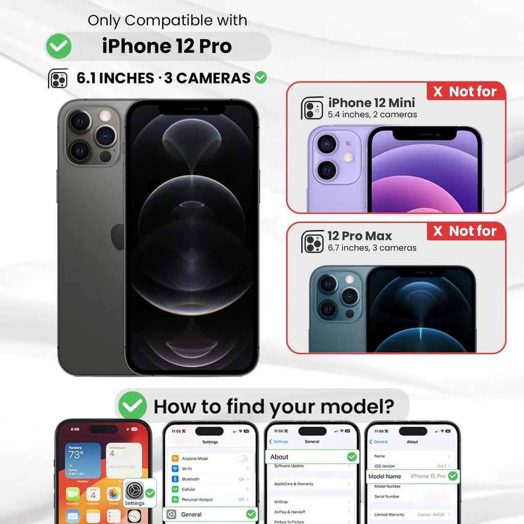 Entronix Bundle Compatible with iPhone 12 Pro - [Hard Back] Clear Case, 2 Clear Screen Protector & 2 Camera Lens Protectors