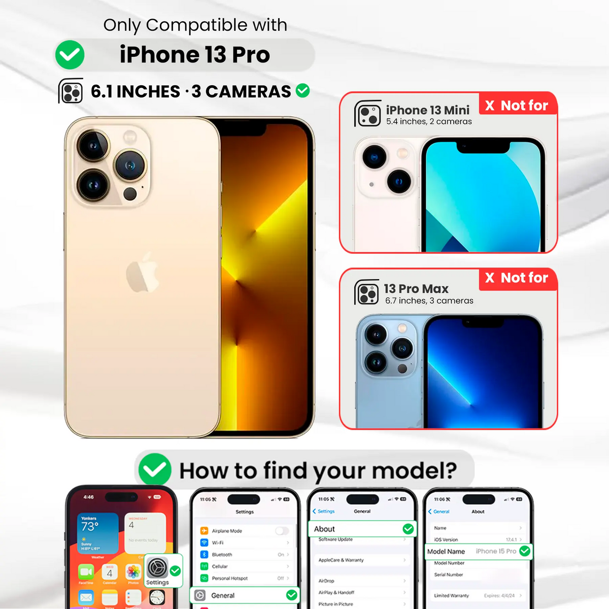 Entronix Bundle Compatible with iPhone 13 Pro - [Hard Back] Clear Case, 2 Clear Screen Protector & 2 Camera Lens Protectors