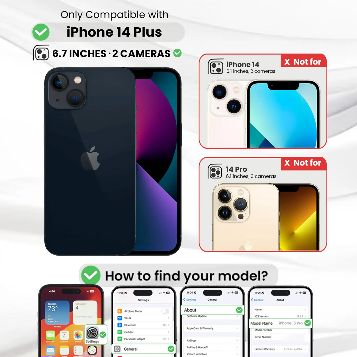 Entronix Bundle Compatible with iPhone 14 Plus - [Hard Back] Clear Case & 2 Clear Screen Protectors