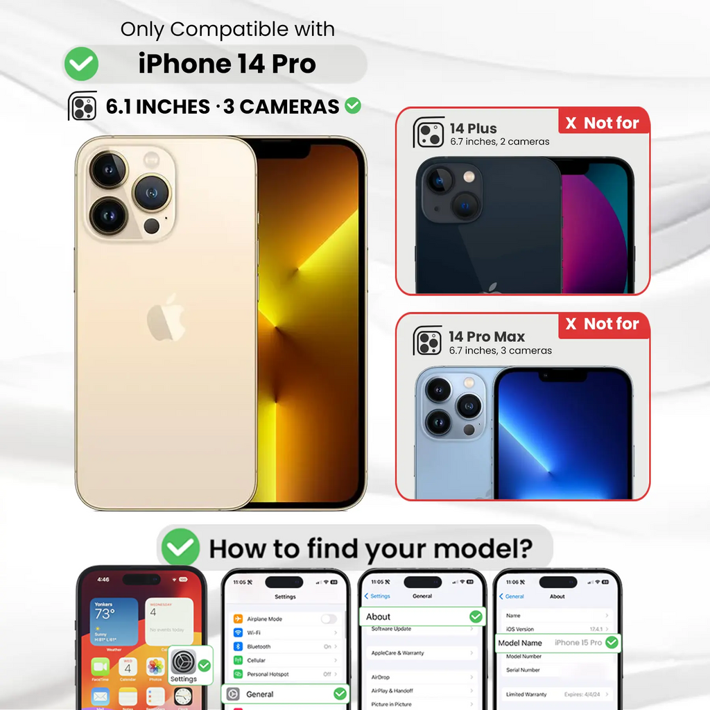 Entronix Bundle Compatible with iPhone 14 Pro - [Hard Back] Clear Case, 1 Clear Screen Protector & 1 Camera Lens Protector