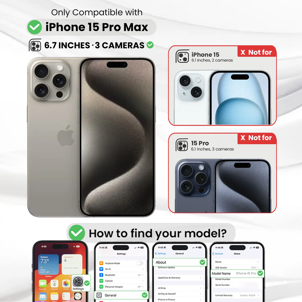 Entronix Bundle Compatible with iPhone 15 Pro Max - [Hard Back] Clear Case, 2 Clear Screen Protector & 2 Camera Lens Protectors